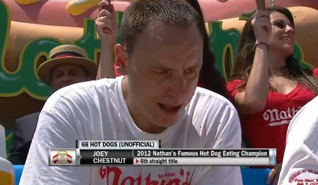 After eating 68 hot dogs in one minute, you need a breather.